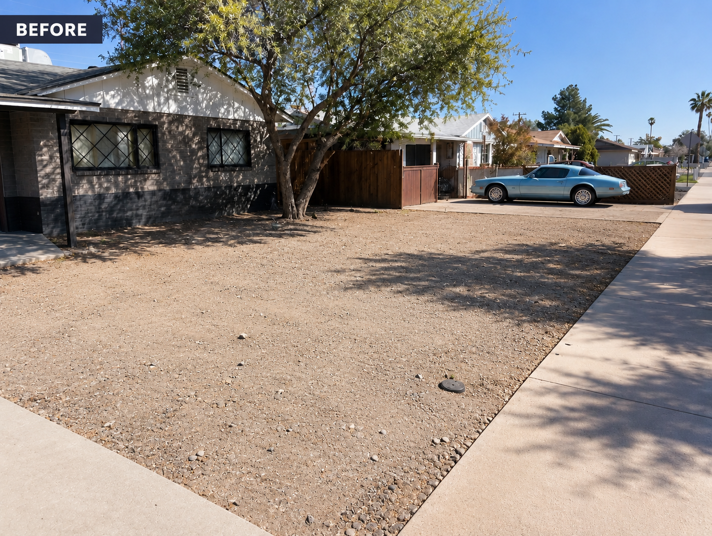 Client-published before image of the Desert Modern Front Yard Transformation showing the original front yard.